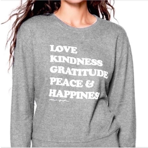 Spiritual Gangster Tops - Spiritual Gangster Happiness Savasana sweater gray white crew neck graphic